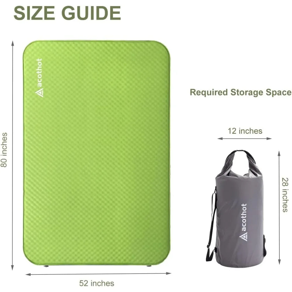 Super thick foam inflatable sleeping bag with pump bag for tent, car, home - Portable camping mat, All season comfort (double)