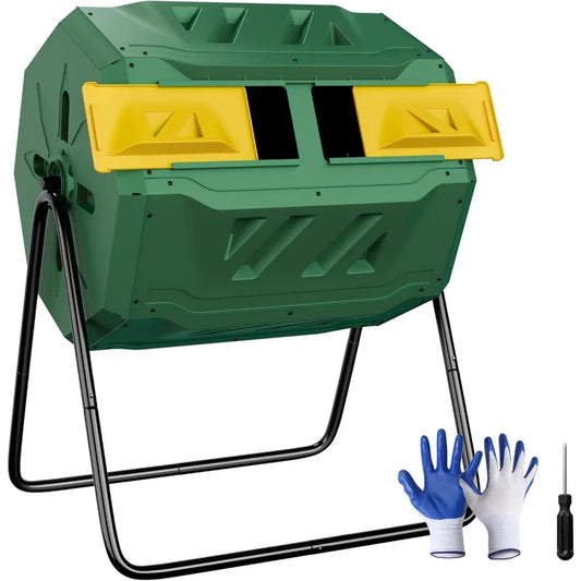 XMSJ Dual Chamber Tumbling Composter BPA Free Garden Bin