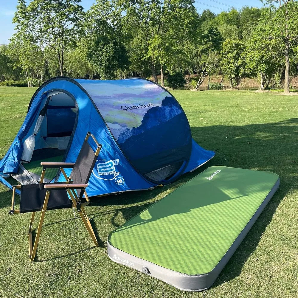 Super thick foam inflatable sleeping bag with pump bag for tent, car, home - Portable camping mat, All season comfort (double)