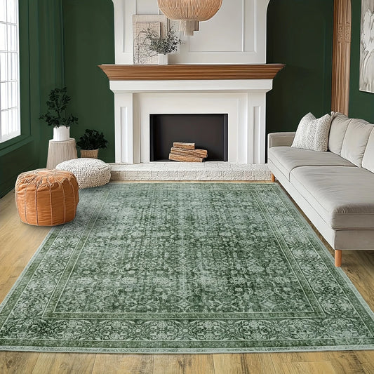 Gnizama Floral Living Room Area Rug Washable Vintage Style