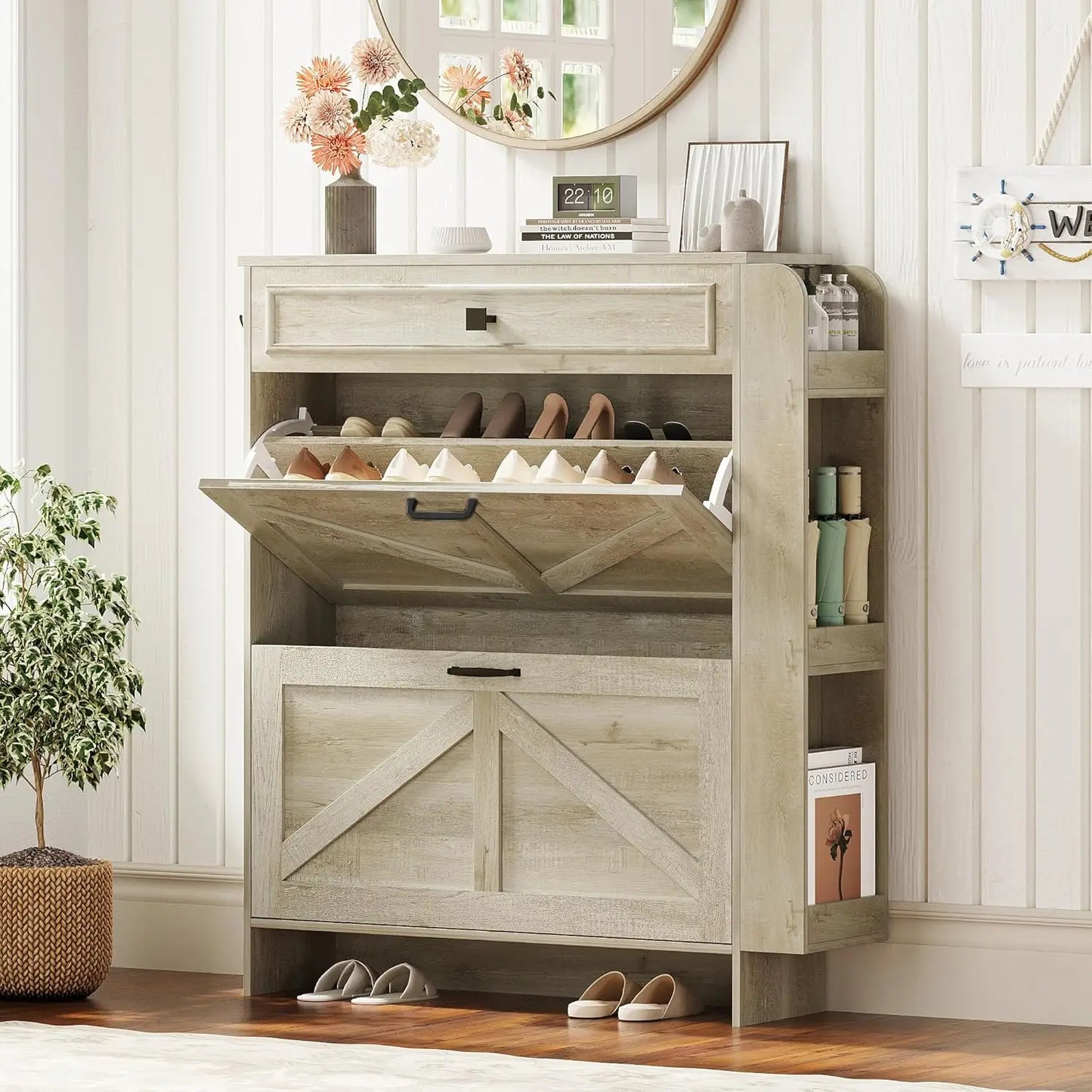 Hign-Concerned Chemical Shoe Cabinet With Barn Door