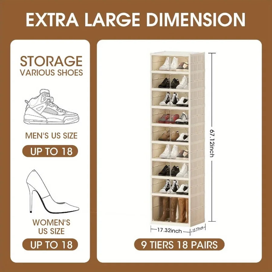 Feature Portable Shoe Storage Rack With Magnetic Clear Door