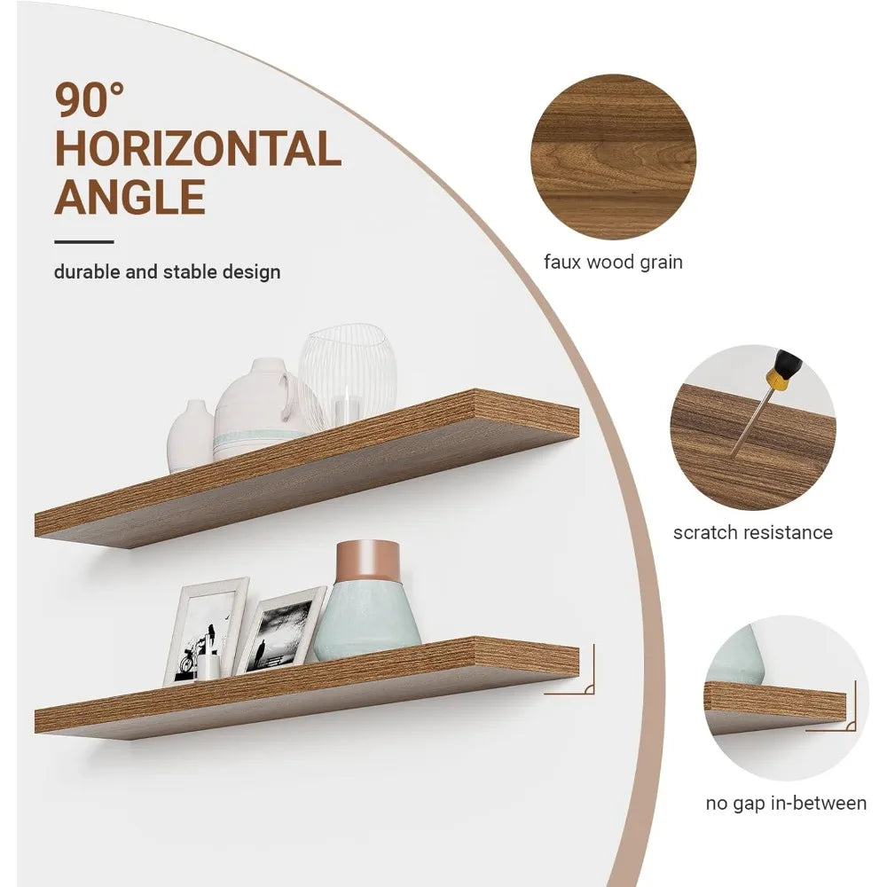 55 Inch Long Floating Shelves for Wall,9.3" Deep Walnut Floating Shelves Set of 2,Large Display Shelf & Storage Shelf,Wall Shelv