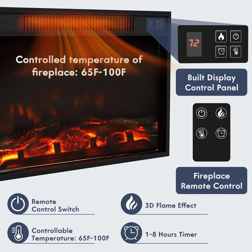 Fireplace TV Stand for 65 Inch TV, Media Entertainment Center Console Table with 26" Electric Fireplace, Farmhouse TV Stand wit