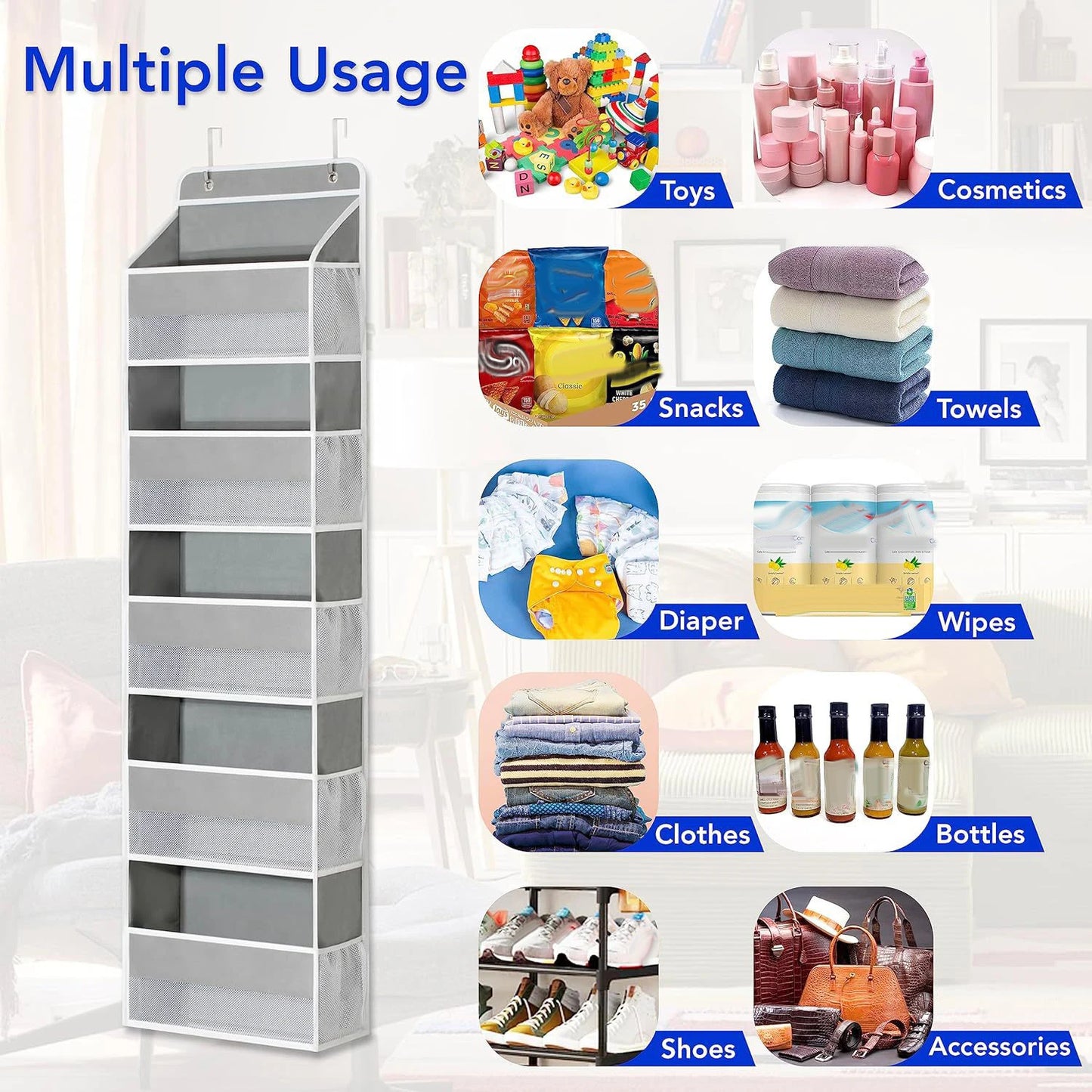 HiMISSCN 5 Layer Over The Door Organizer With Mesh Pockets