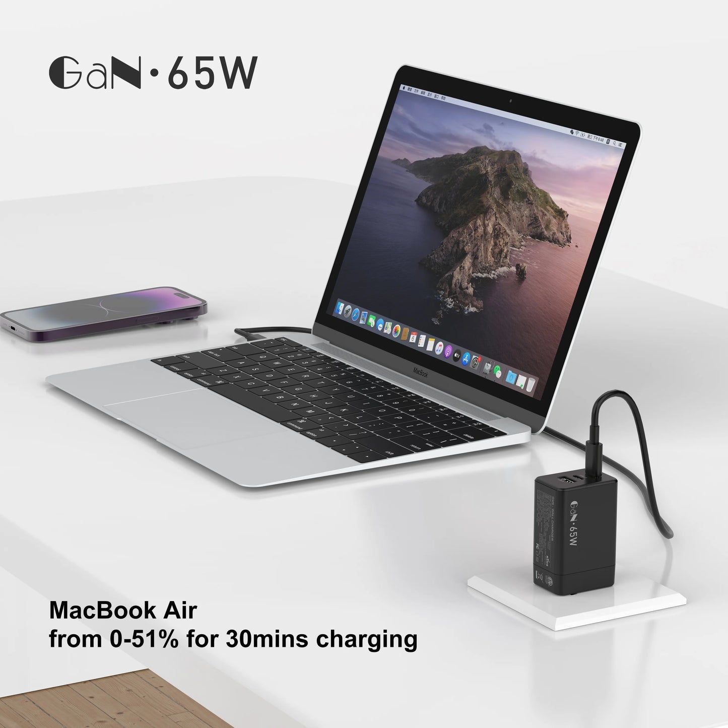 Sanprio 65W USB C GaN Charger 3 Ports With 6.6ft Cable
