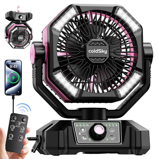 20000mAh Battery Camping Fan with 4 LED Lantern 8 Speeds Desk Fan Portable Outdoor Fan for Outdoor Camping Tent and Fishing
