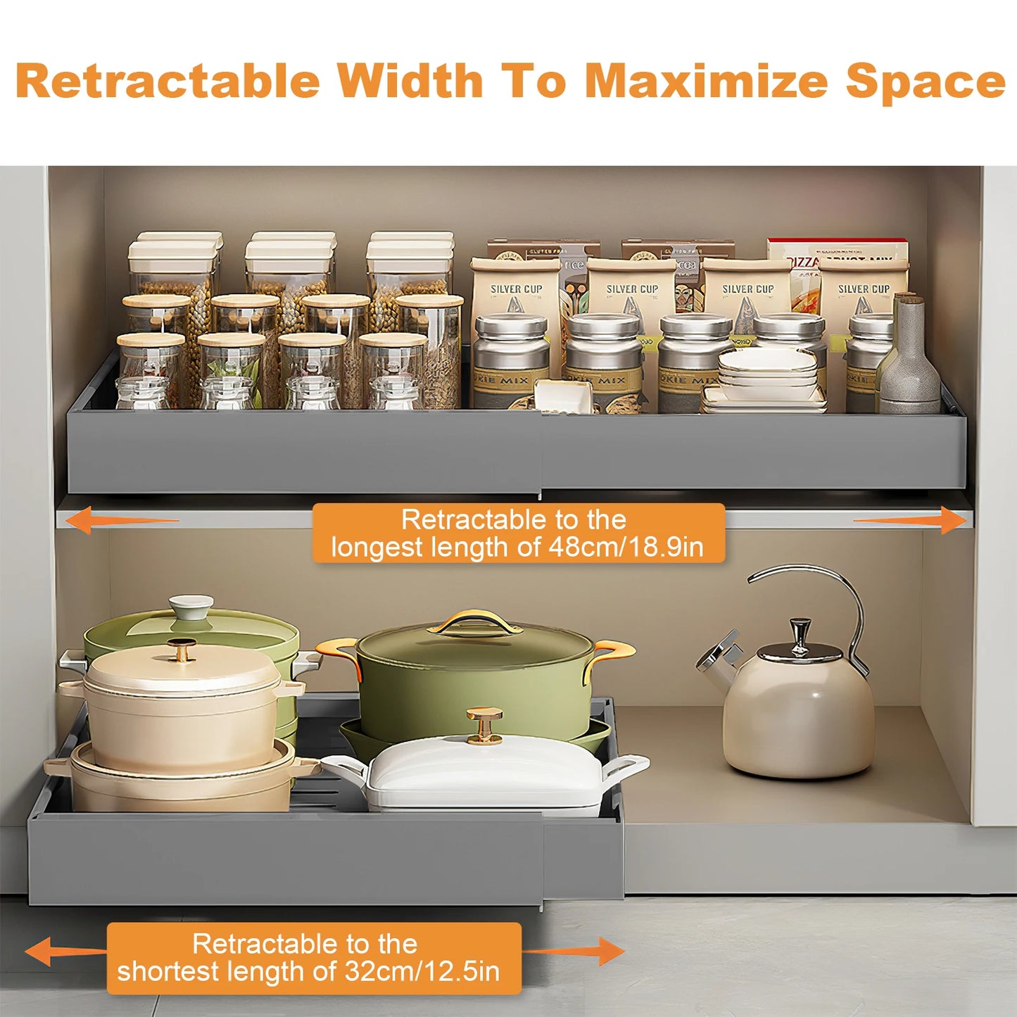 Hign-Concerned Pull Out Cabinet Organizer 2 Pack Expandable