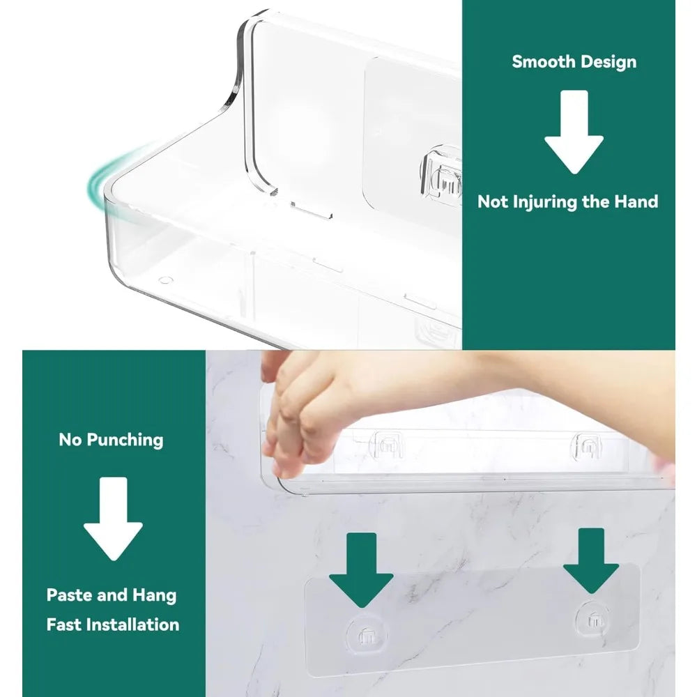 Capacity Adhesive Clear Acrylic Shower Caddy Wall Mount