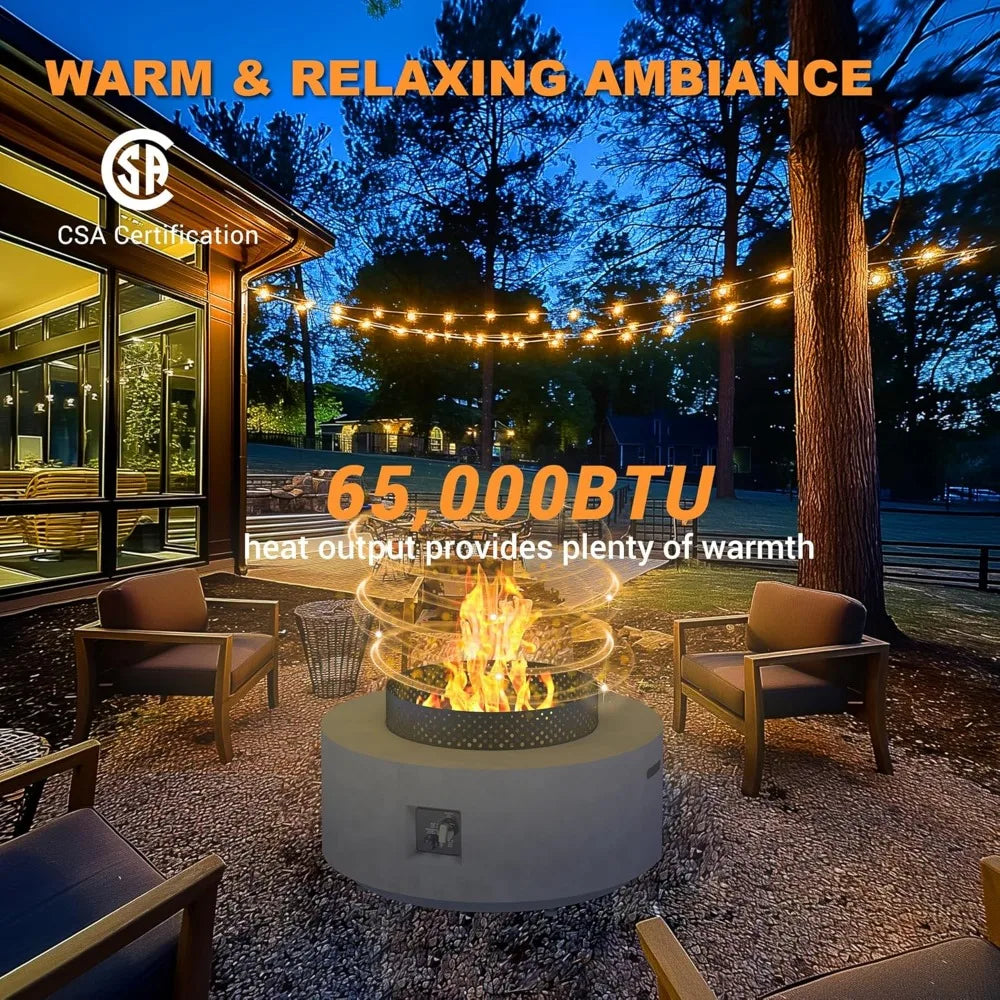 32 Inch Fire Pit Table, 3 in 1 65,000 BTU Round Gas Firepit, Wind Guard, Baking Sheet, 2-Piece Outdoor Propane Fire Pit Table