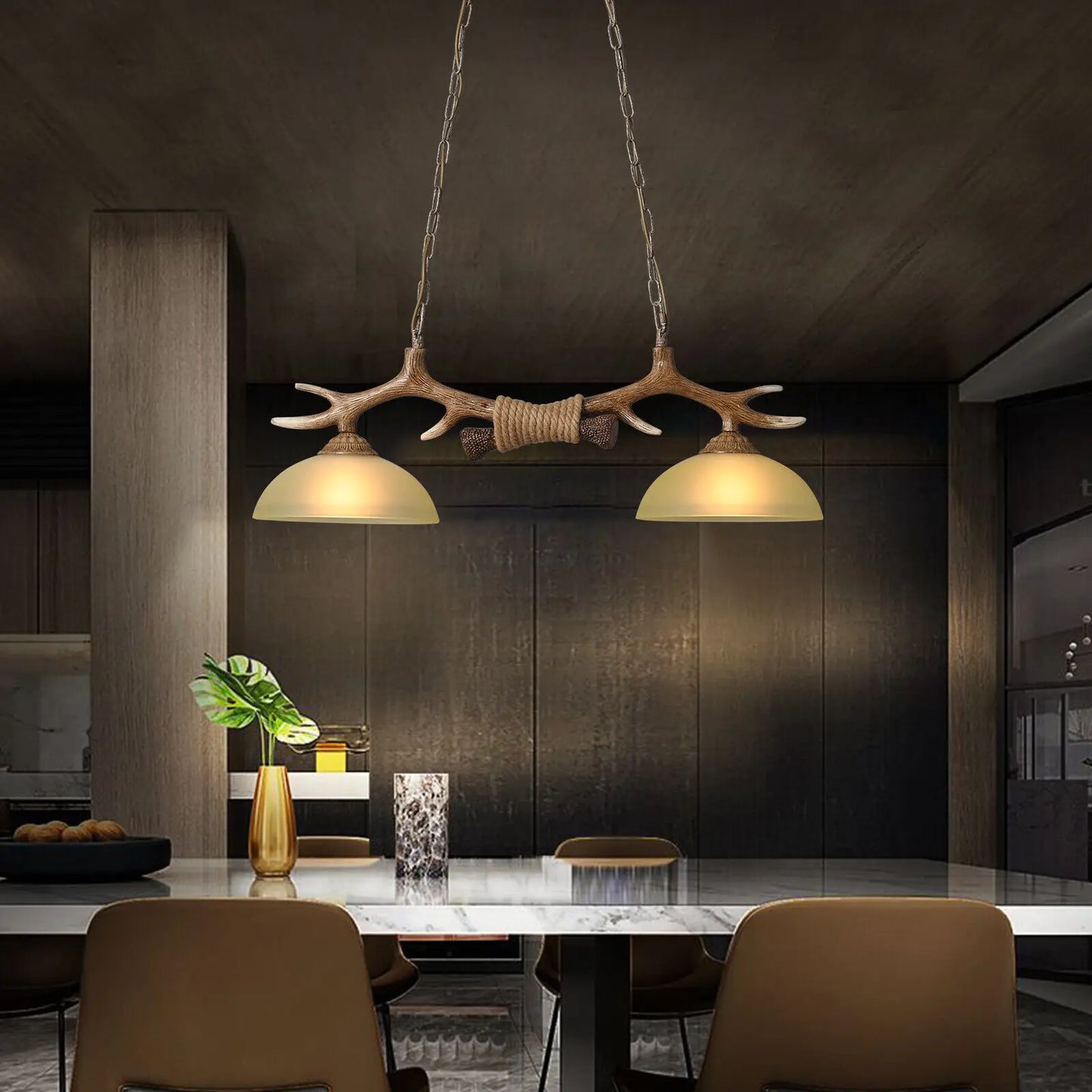 Rustic Cabin Deer Antler Chandelier 2-Light Hunter Lamp Fixture Ceiling Lamp