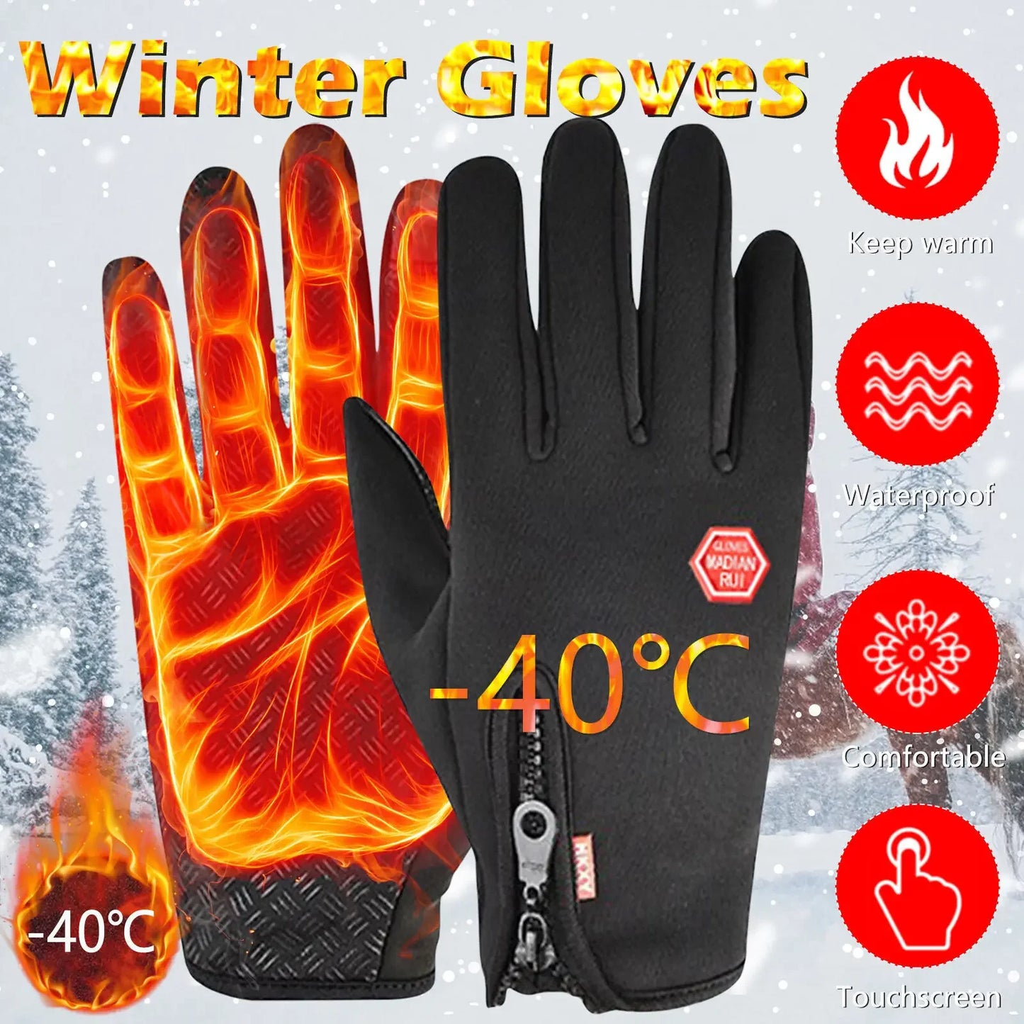 CN Winter Unisex Gloves Warm Touchscreen Waterproof Hiking