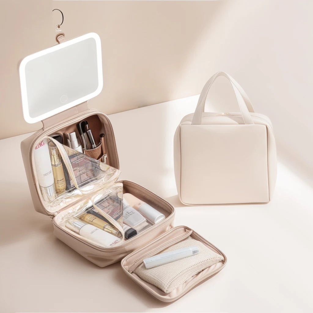 CN Guangdong Luxury PU Leather Toiletry Bag With LED Mirror