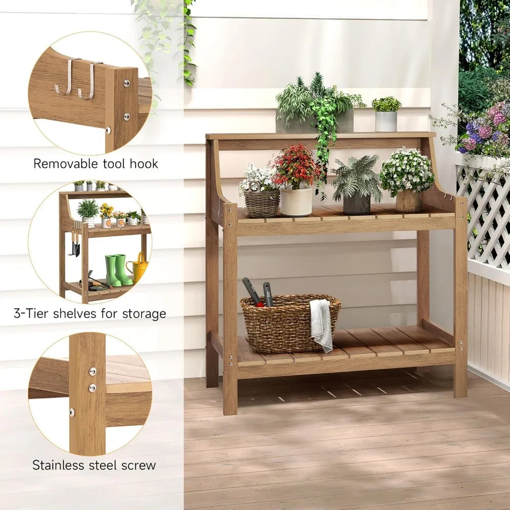 All Weather Outdoor Potting Bench With Four Side Hooks