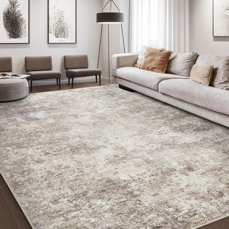 Abstract Grey Area Rug 10x14 Soft Washable Indoor Carpet