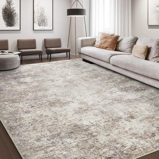 Abstract Grey Area Rug 10x14 Soft Washable Indoor Carpet