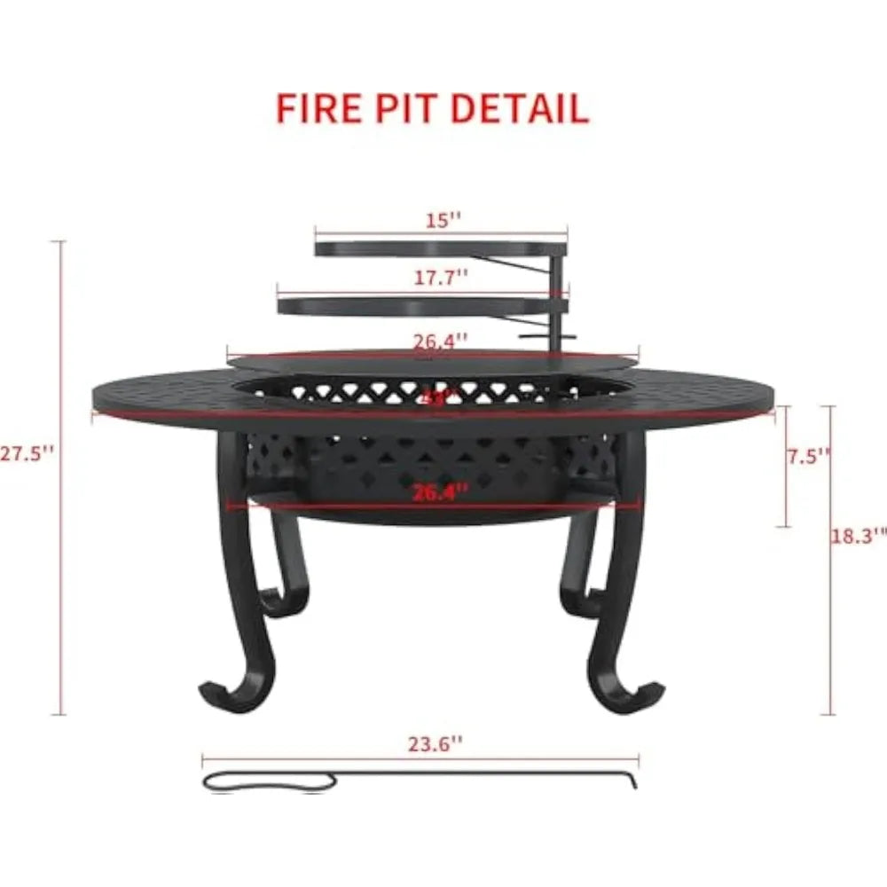 43 Inch Fire Pit with 2 Grill for Outside, Outdoor Wood Burning Firepit with Lid, Metal Round Table for Backyard Patio Garden Pi