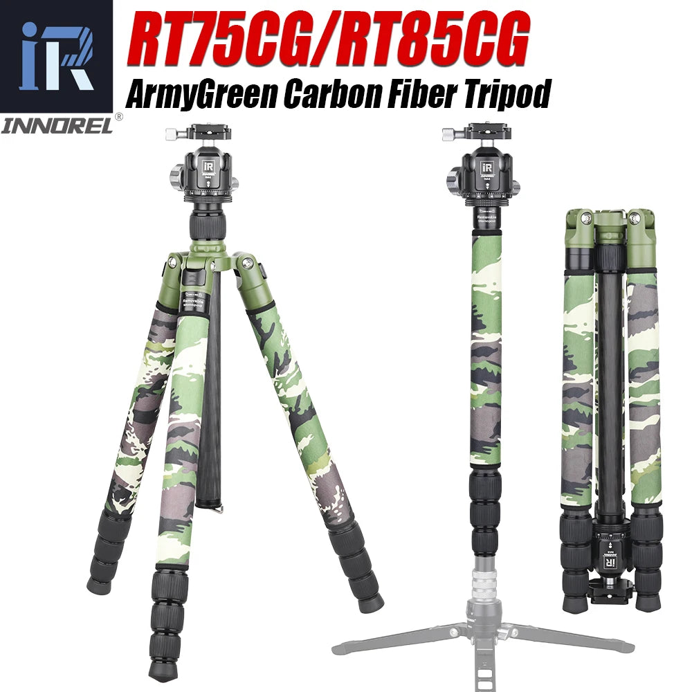 Army Green Carbon Fiber RT75CG/85CG Tripod Monopod  Heavy Duty Stand With 360° Panoramic Ball Head for Digital DSLR Camera