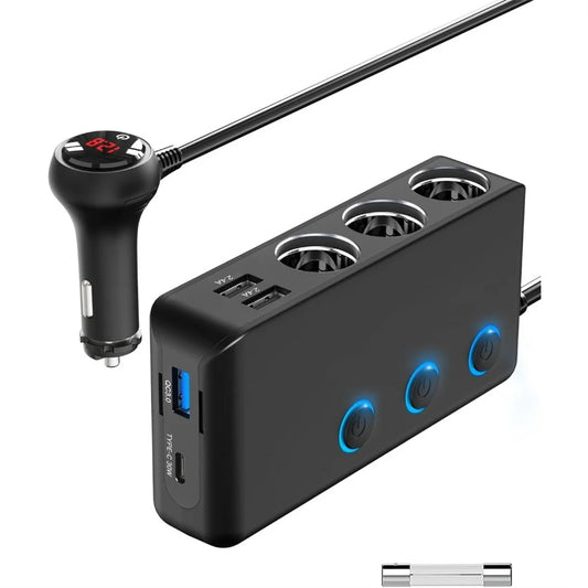 200W Car Charger Splitter 3 Socket Cigarette Lighter Adapter
