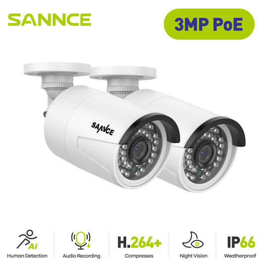 SANNCE 2 Pack POE Security Cameras with Night Vision