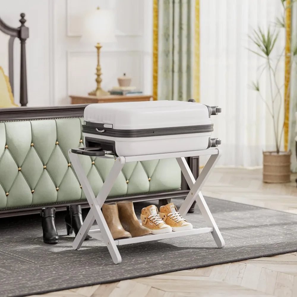 Hign Concerned Folding Luggage Rack With Storage Shelf