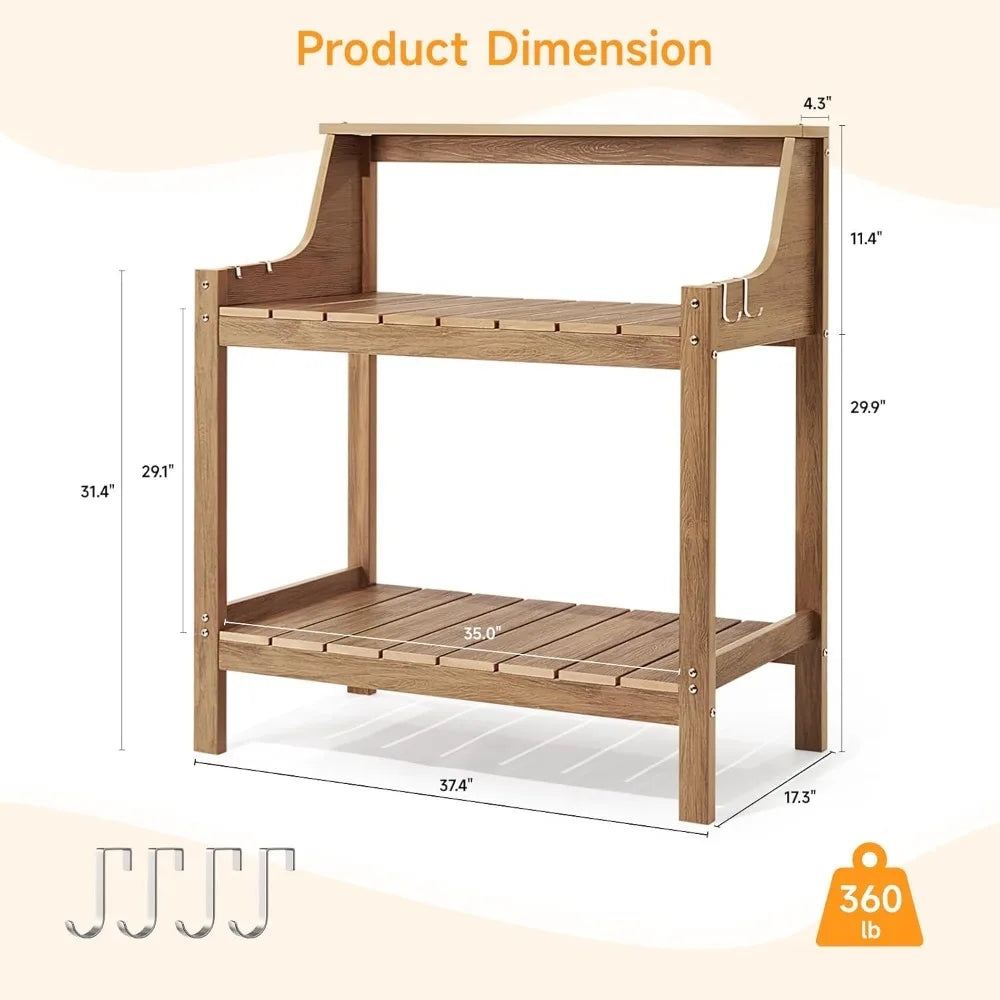 All Weather Outdoor Potting Bench With Four Side Hooks