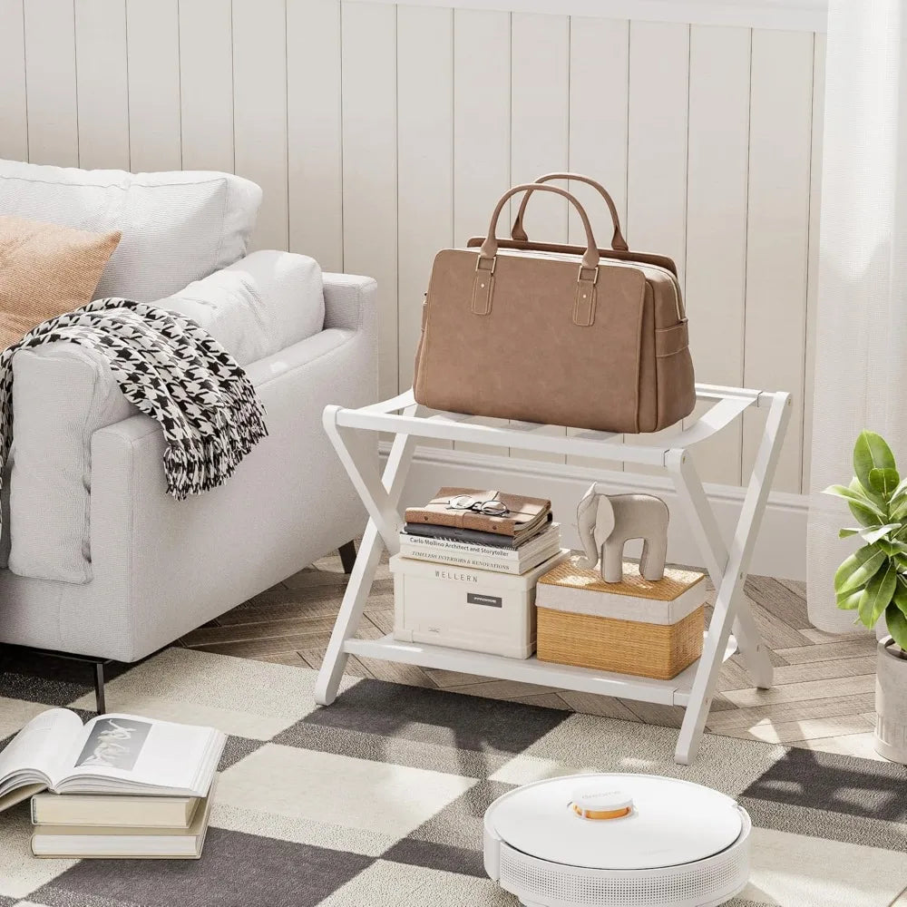 Hign Concerned Folding Luggage Rack With Storage Shelf