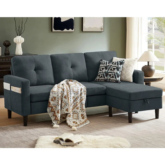 Modern L Shaped Sectional Sofa with Storage and Reversible Chaise