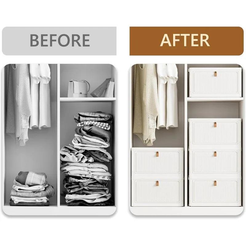 HUANHUICN Stackable Closet Storage Bins Foldable With Lid