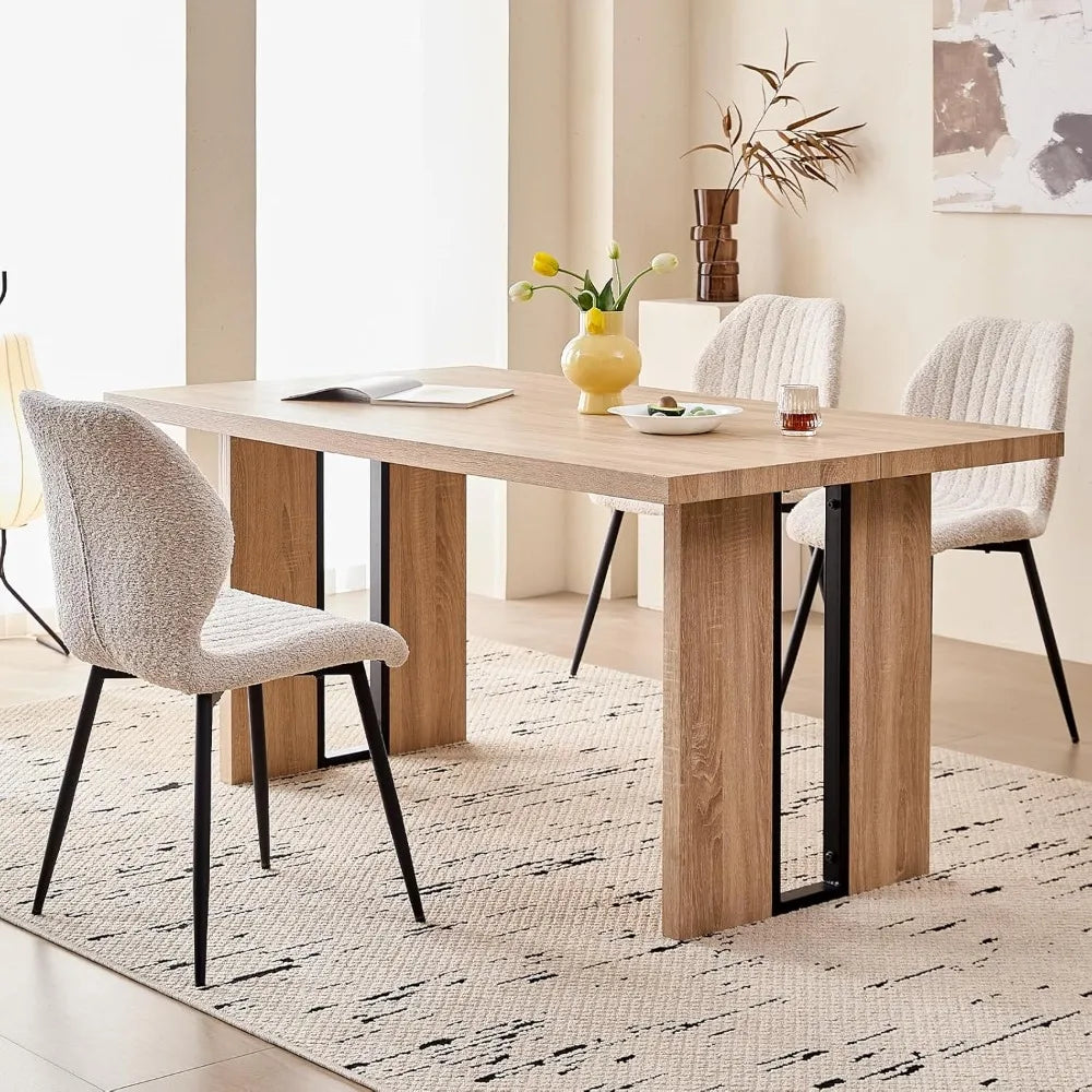 Angduo Five Piece Dining Set With Boucle Chairs Modern