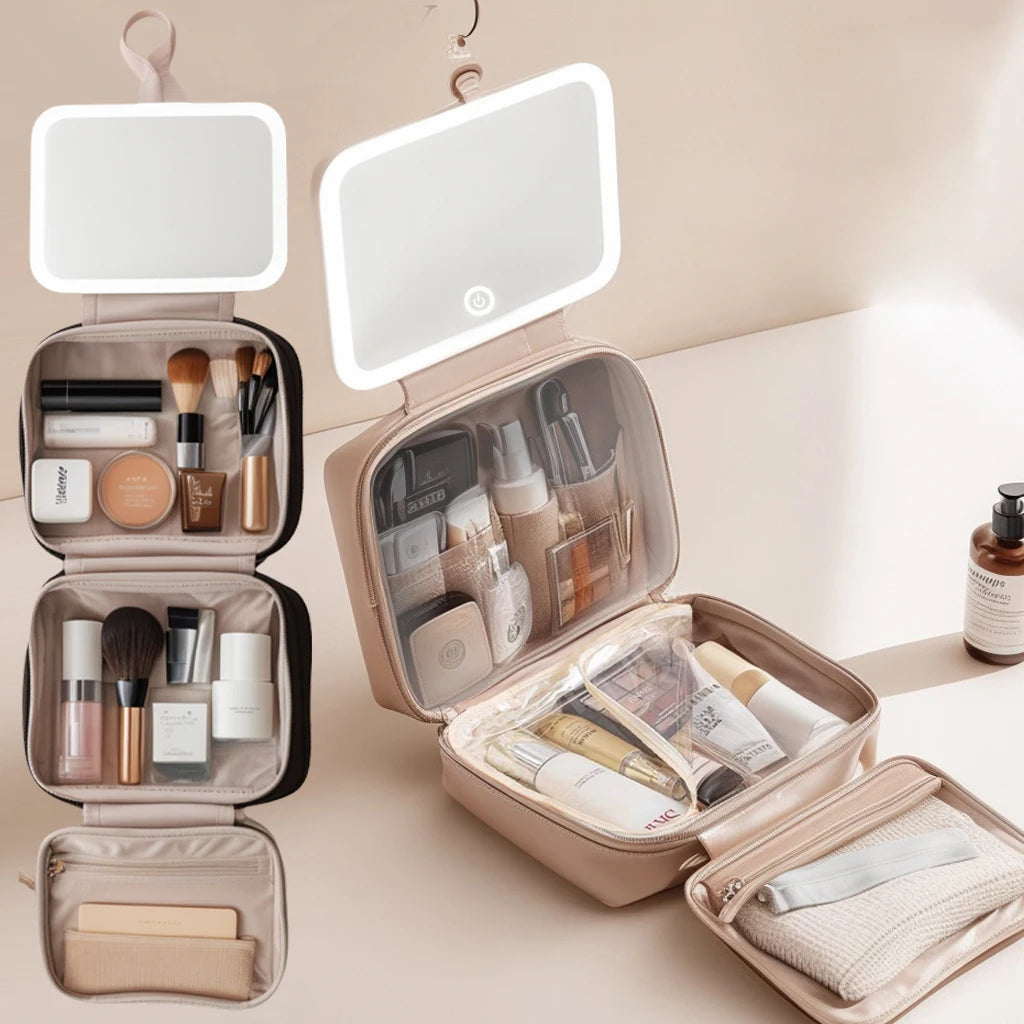 CN Guangdong Luxury PU Leather Toiletry Bag With LED Mirror