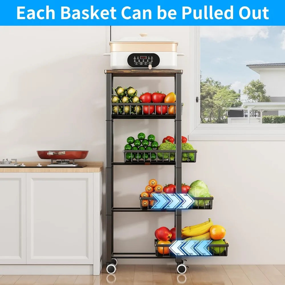 Hign-concerned Fruit Vegetable Storage Basket 5 Pullout