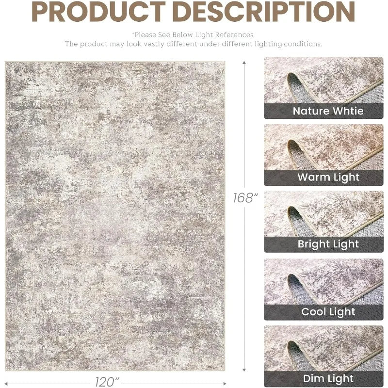 Abstract Grey Area Rug 10x14 Soft Washable Indoor Carpet