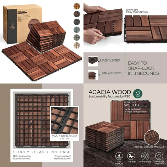 Premium Acacia Wood Deck Tiles Interlocking Outdoor Use