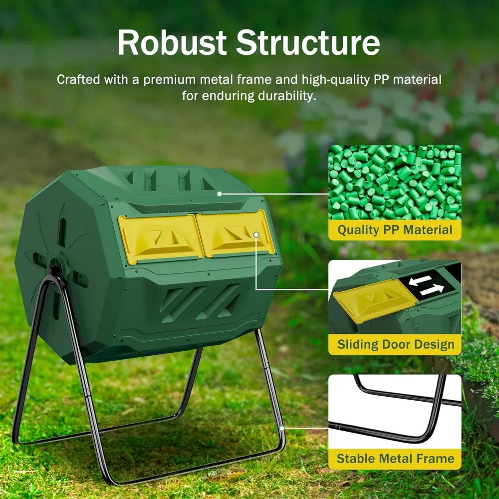 XMSJ Dual Chamber Tumbling Composter BPA Free Garden Bin