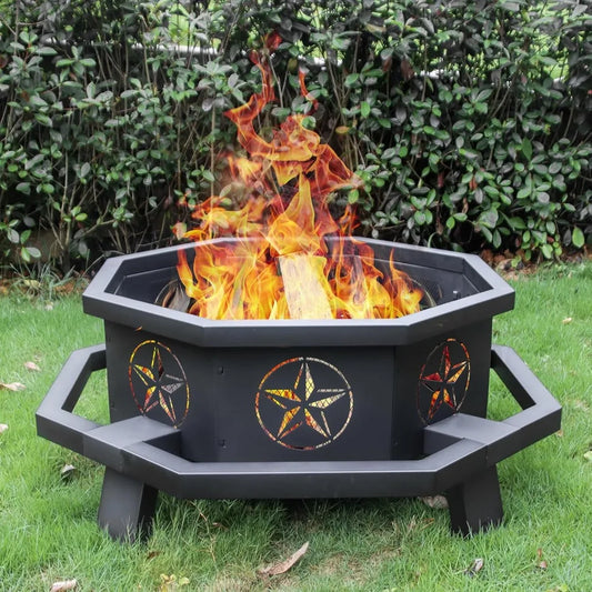 43 Inch Octagonal Wood Burning Fire Pit for Outdoor Enjoyment