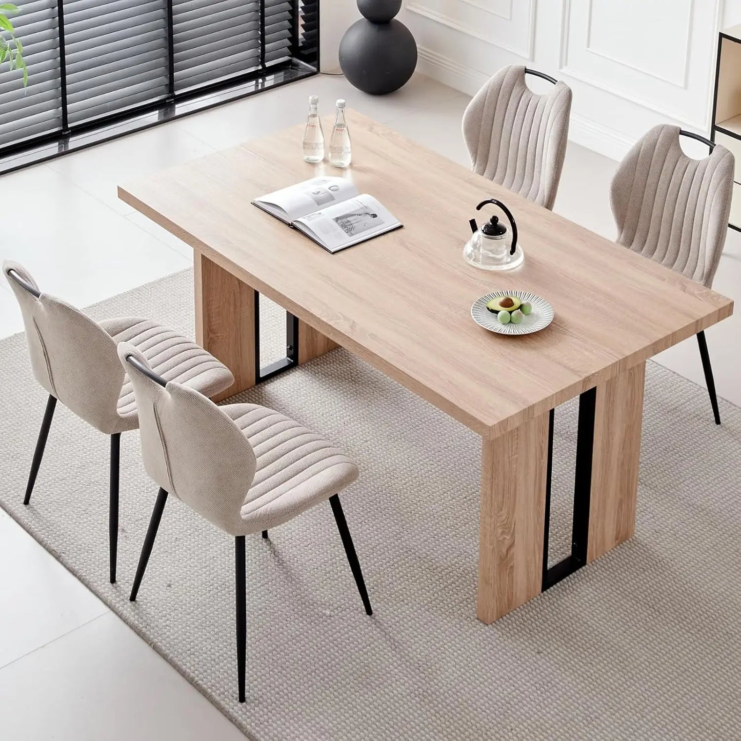 Angduo Five Piece Dining Set With Boucle Chairs Modern
