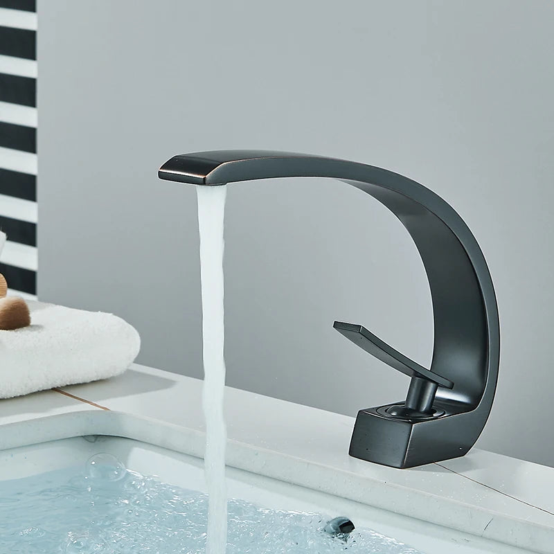Black Chrome Bathroom Basin Faucet Deck Mount Mixer