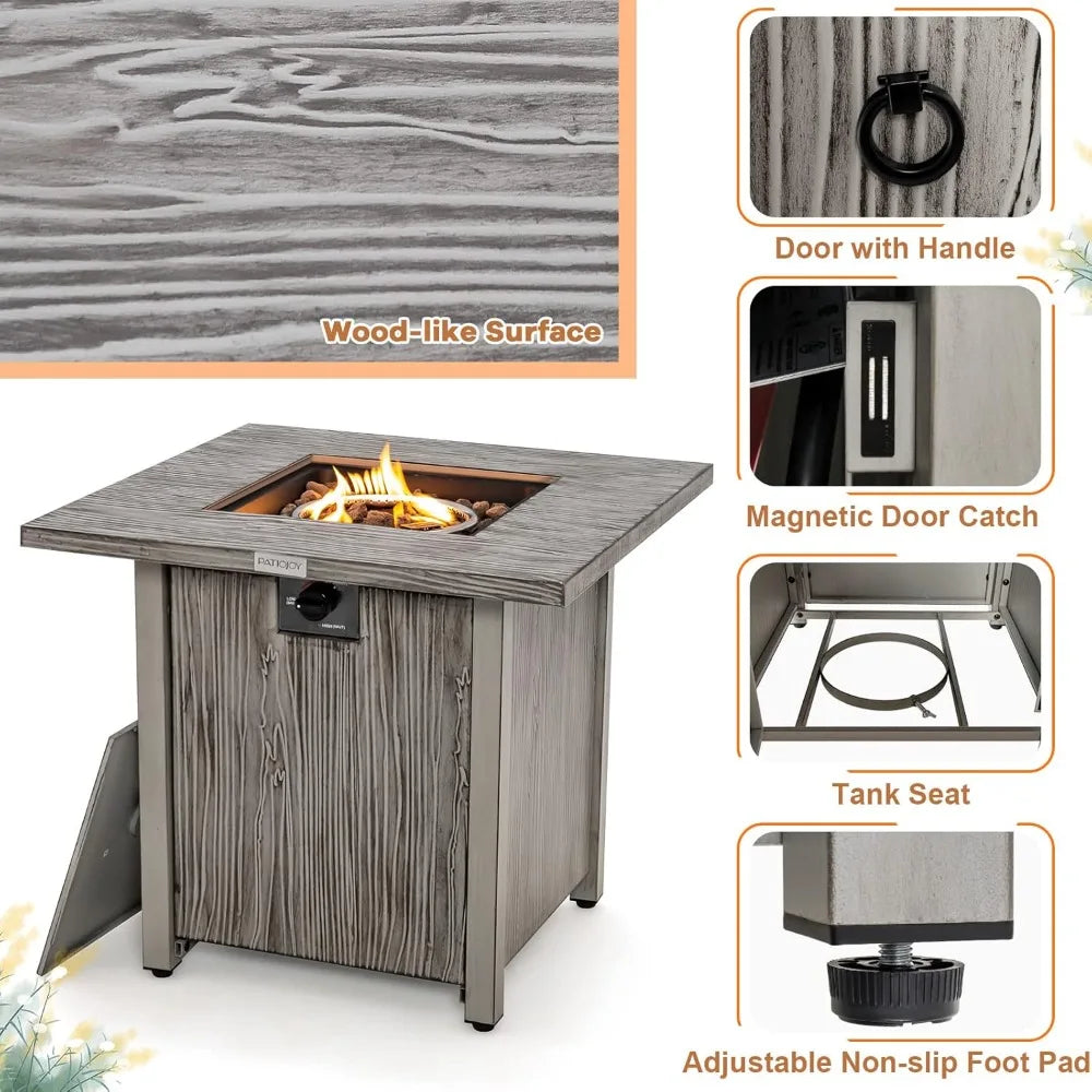 28 Inches Propane Fire Pit, Patiojoy 40,000 BTU Gas Fire Pit Table with Lid, Lava Rocks, Protective Cover, 2-in-1 Outdoor Fire