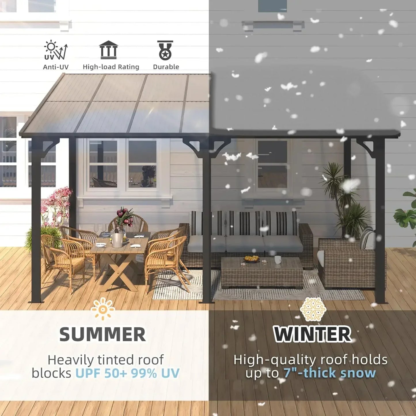 XMSJ Gazebo Patio Wall Mounted Hard Top Roof All Weather