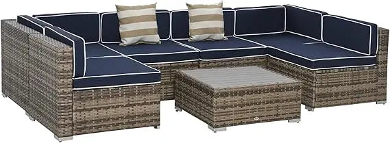 7-Piece Patio Furniture Set, Outdoor Wicker Conversation Set, All Weather PE Rattan Sectional Sofa Set with Cushions and Faux W