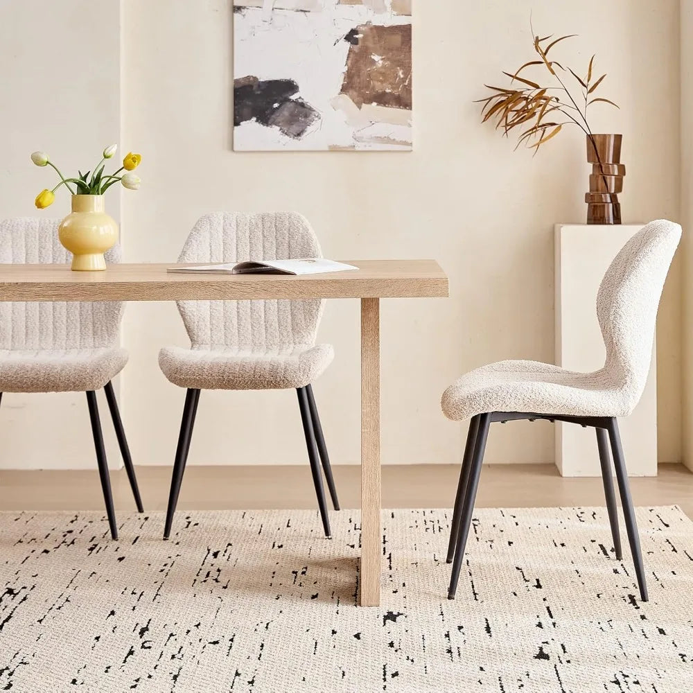 Angduo Five Piece Dining Set With Boucle Chairs Modern