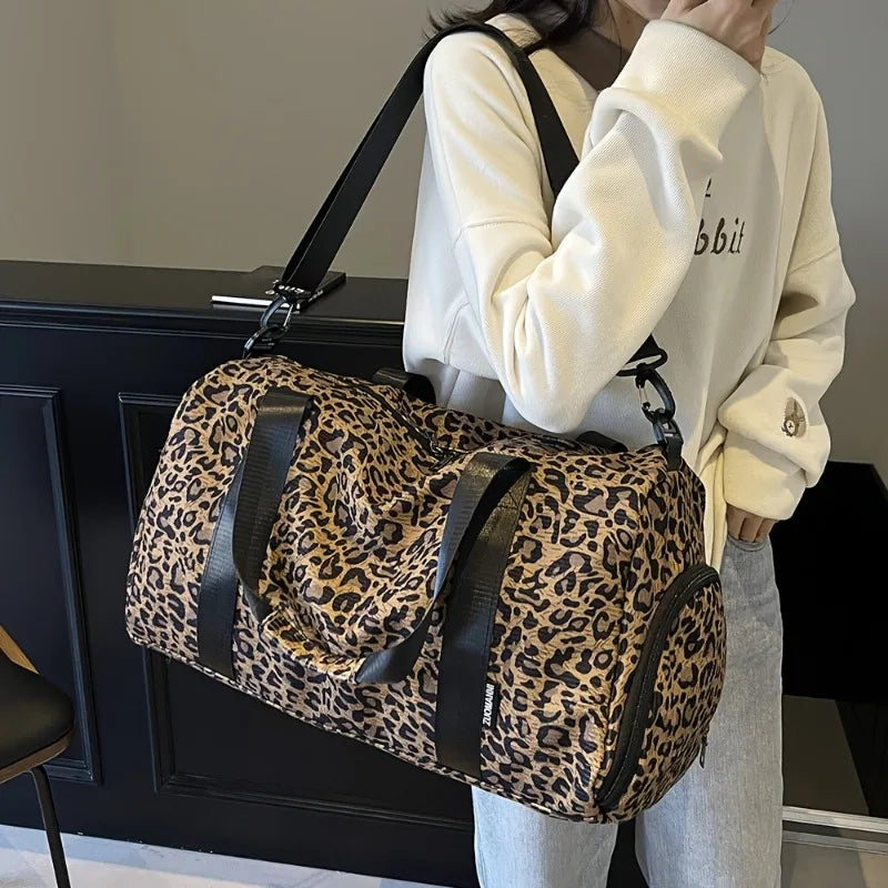 Unixinu Leopard Print Tote Bag Travel Duffle Weekender