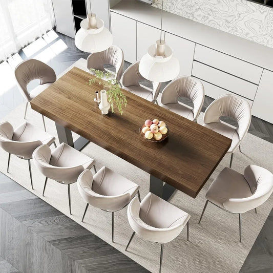 Farmhouse Rustic Extendable Dining Room Table for 8 10, 70.9" (86.6") x 31.5", Rectangular Dinner Table for 6-10, Mid Century M