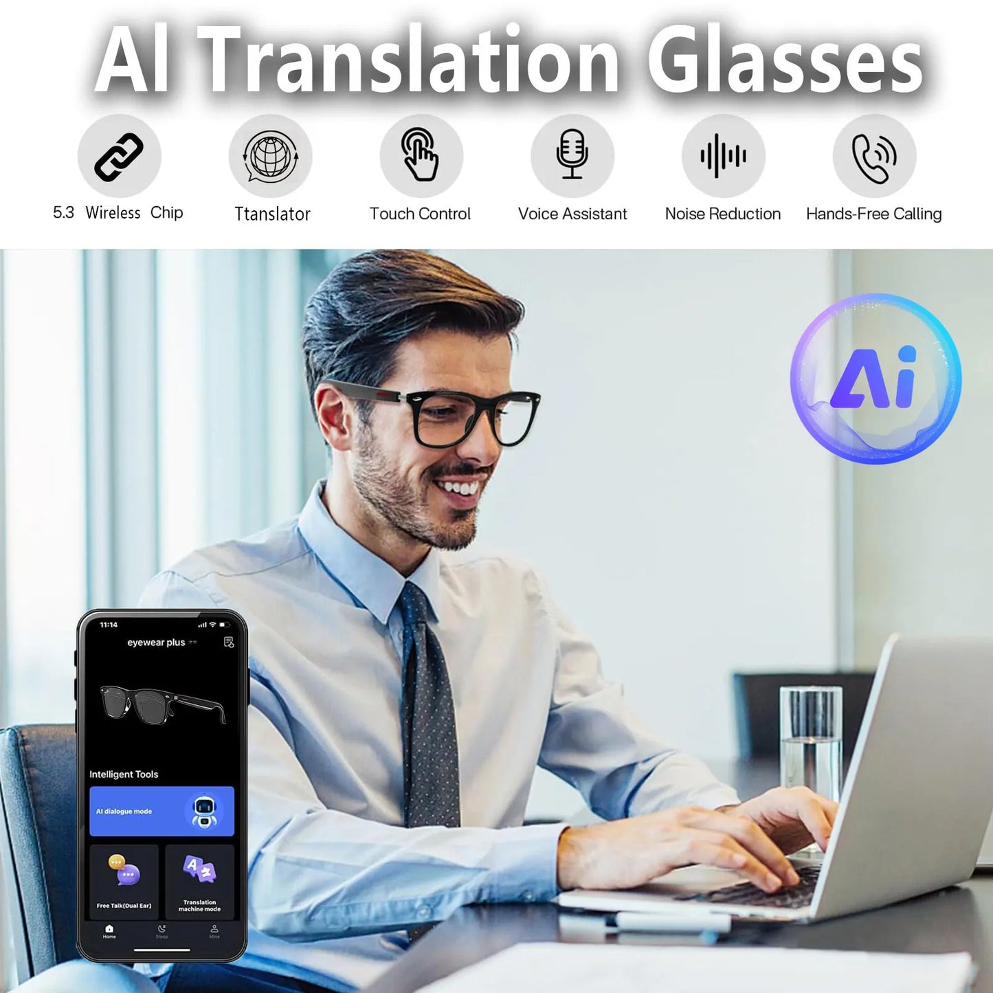 Giinova Smart AI Translation Glasses With Anti Blue Light