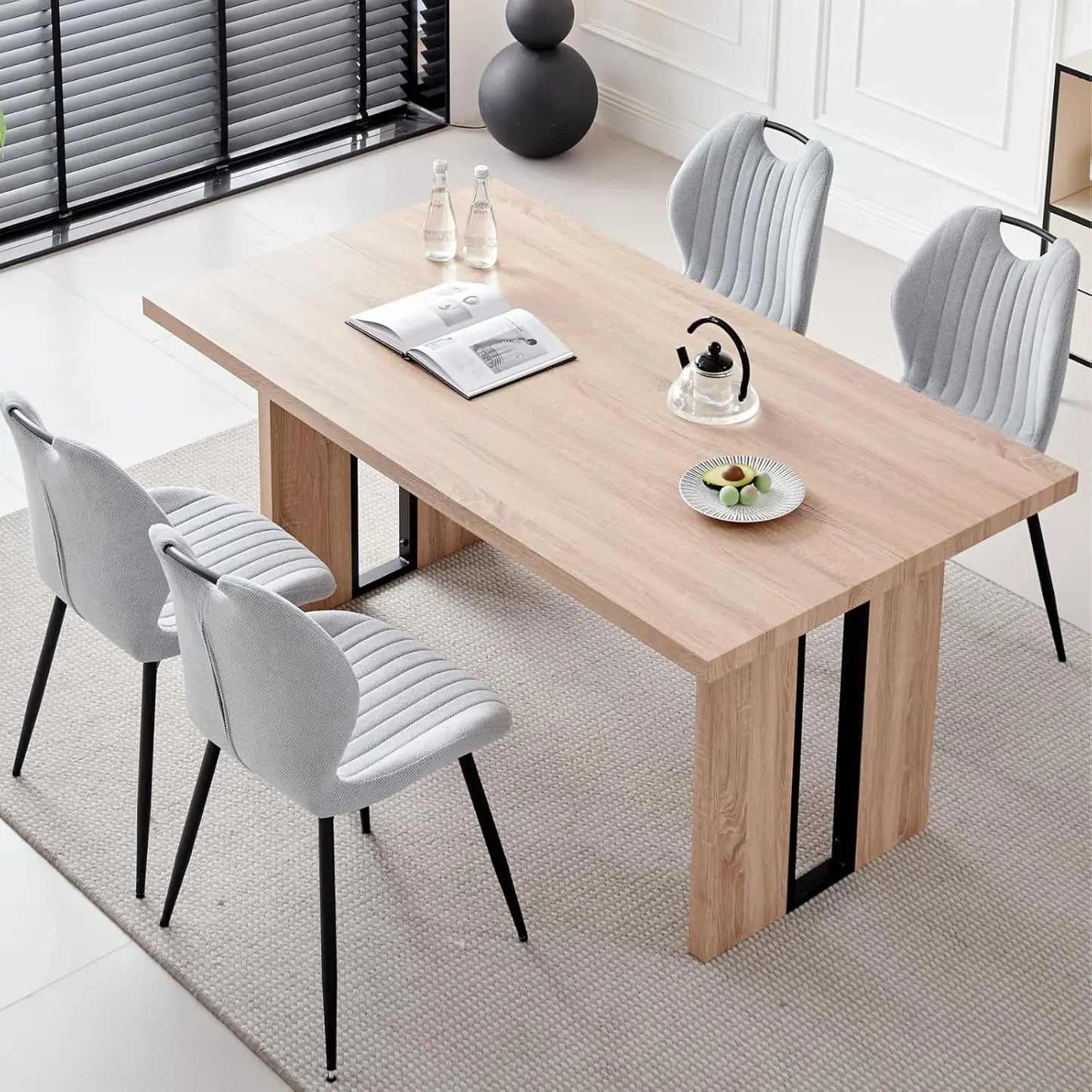 Angduo Five Piece Dining Set With Boucle Chairs Modern