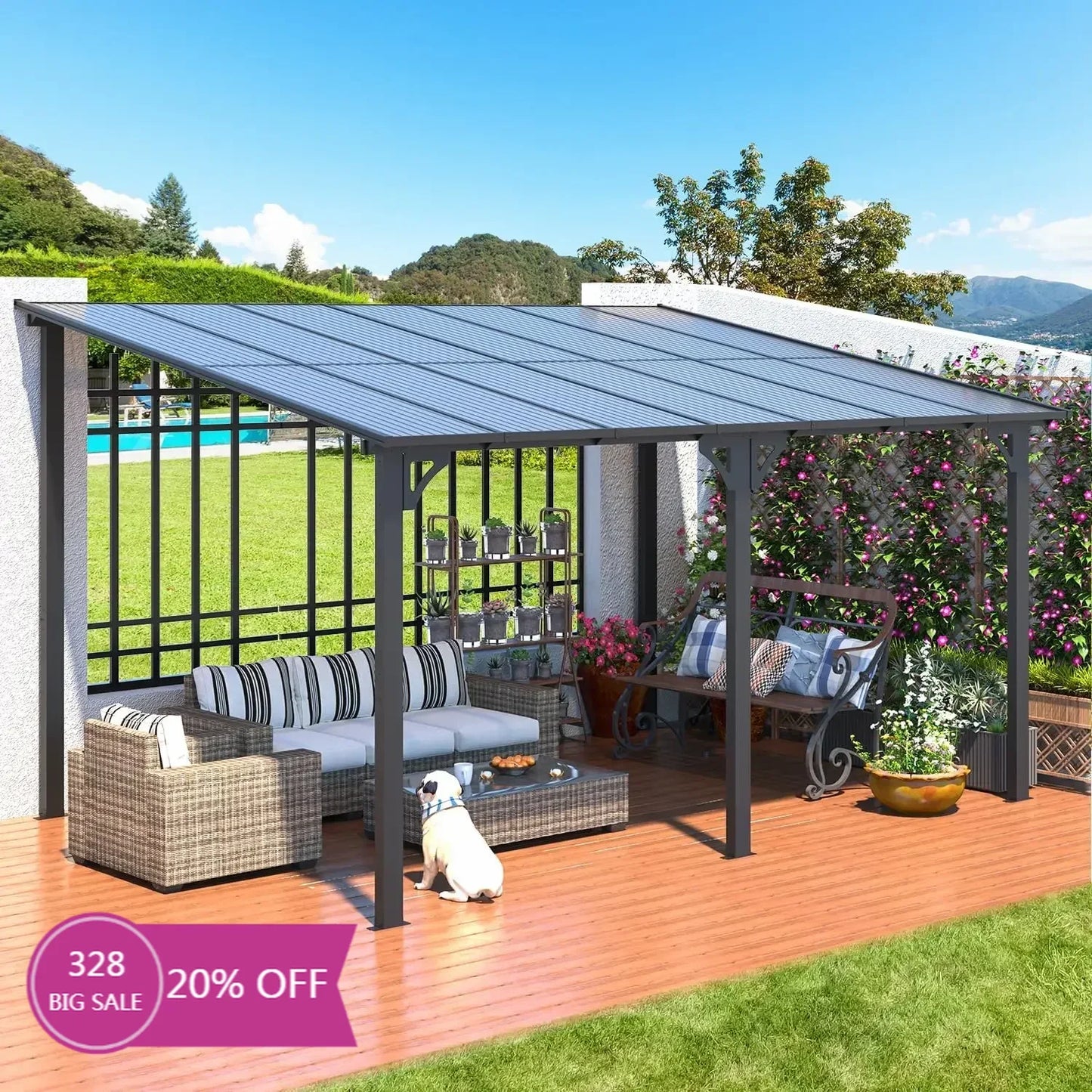 XMSJ Gazebo Patio Wall Mounted Hard Top Roof All Weather