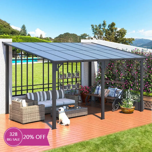 XMSJ Gazebo Patio Wall Mounted Hard Top Roof All Weather