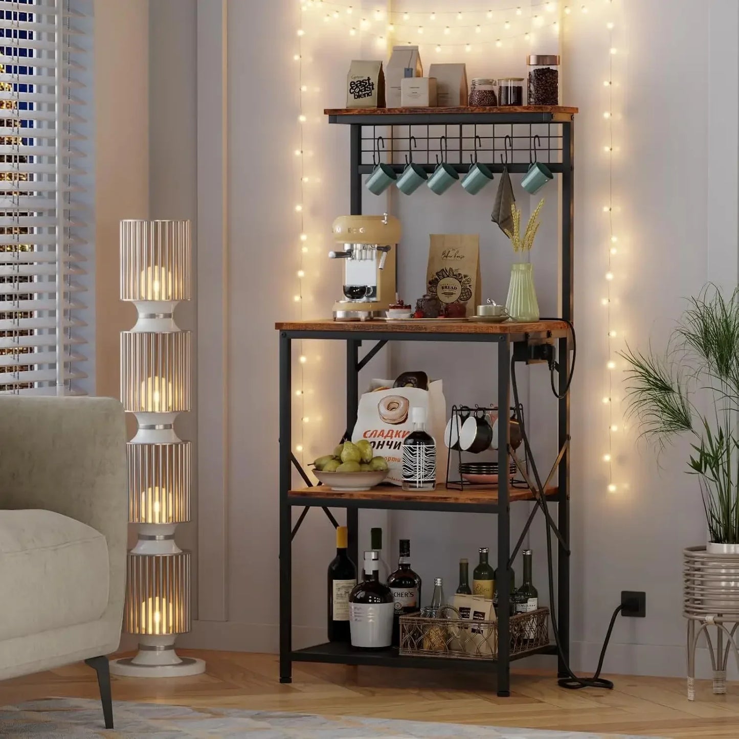 XMSJH Kitchen Bakers Rack With Power Outlet And Storage