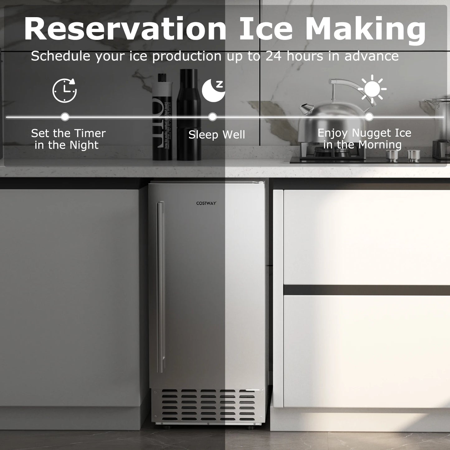Under Counter Nugget Ice Maker with Self Cleaning 80 lbs Day